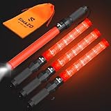 SIMAZO 4 Pack Traffic Wand, 21 Inch Traffic Control Wand with White LED on Top, Traffic Safety Signal Baton with 3 Flashing Modes for Parking Guides, Car Directing, Air Marshalling