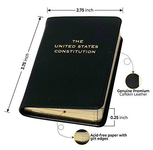 Graphic Image United States Constitution Pocket Edition, Declaration Of Independence And Bill Of Rights Included, Genuine Leather Cover, Made In Usa, 2-3/4” X 3-3/4”, Black, (Pack Of 2) #TOP1