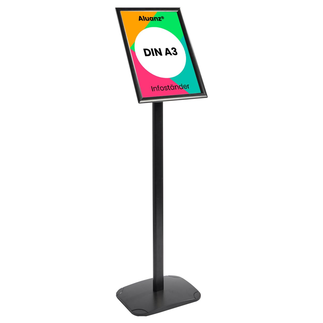 Infoständer, Schwarz, A3 | Informationsständer, Bodenständer aus Aluminium, Drehbarer Präsentationsständer, Posterständer, Plakatständer