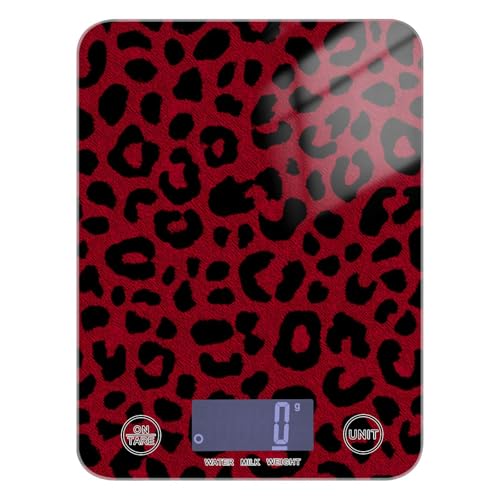 Bilancia da cucina impermeabile con motivo leopardato rosso vino per cucina 5 kg/5 g, bilancia da cucina con 4 unità per arrostire cucinare cheto pesa digitale para alimentos