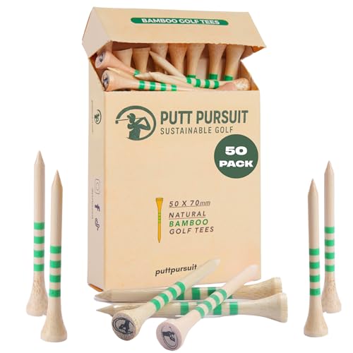 Golf Tees - 7cm/ 70mm Bamboo Golf Tee - Biodegradable Golf Tees Wooden - Strong & Sustainable Bamboo Tees - Golf Gifts for Men - Golf accessories for men - Tee in Multiple Colours in 50 & 25 Packs