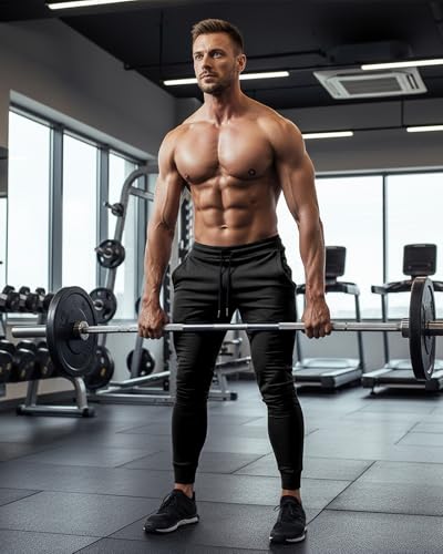 BUXKR Men's Slim Joggers Workout Pants for Gym Running and Bodybuilding Athletic Bottom Sweatpants with Deep Pockets