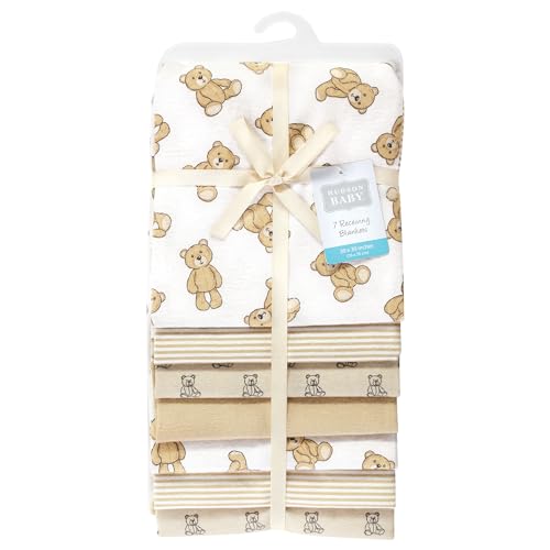 Image of Little Treasure Hudson Baby Cotton Poly Flannel Receiving Blankets Multipack, Brown Teddy Bears, 30x30 inches