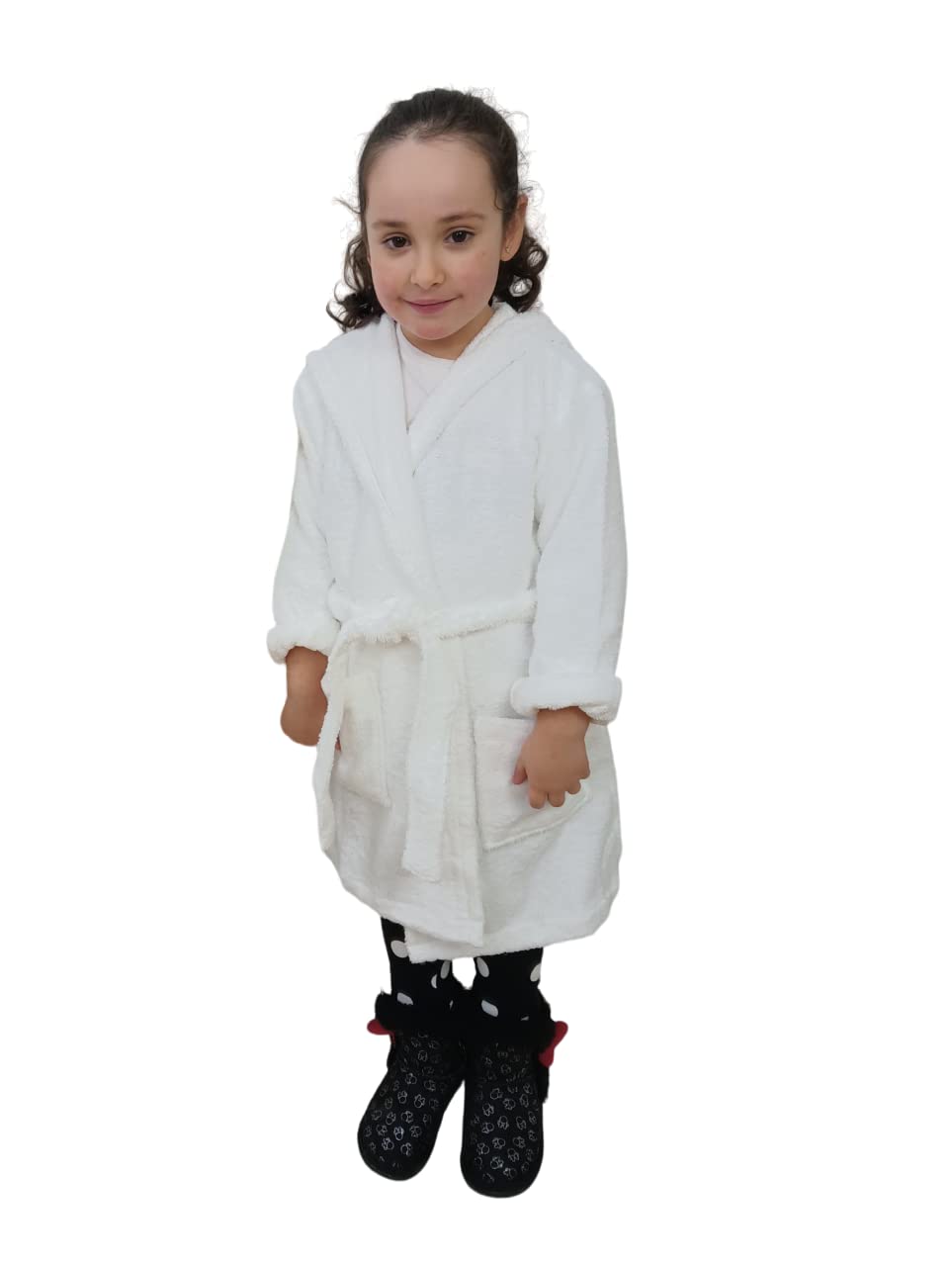 Nenel Albornoz infantil con bordado en flores - Albornoz unisex niño/niña nombre floral - Bata de baño rizo blanco absorbente.