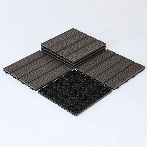 PANDAHOME 6 PCS Wood Plastic Composite Patio Deck Tiles, 12”x12” Interlocking Decking Tiles, Water Resistant for Indoor & Outdoor, 6 sq. ft - Mocha 3D
