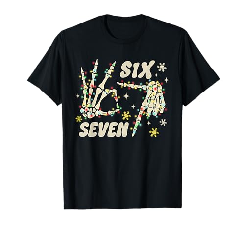 67 Christmas 6 7 Meme Skeleton Hands Xmas Light gen Alpha T-Shirt
