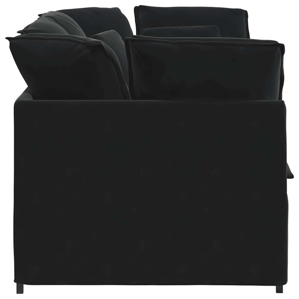 Modulares Ecksofa Schwarz Samt 200 x 100 x 64 cm Stabiler Metallrahmen mit zahlreichen Kissen Modernes Design für Wohnzimmer Jugendzimmer Küche Balkon und kleine Räume