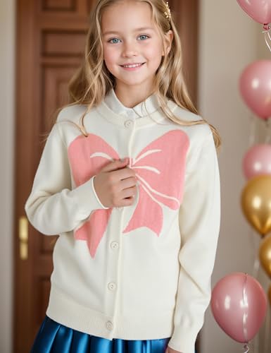 Image of BOBOYOYO Girls Cute Cardigan Cotton Girls Button Up Sweater Knit Jacket | Long Sleeve Crew Neck Kawaii Clothes for Casual School Wear