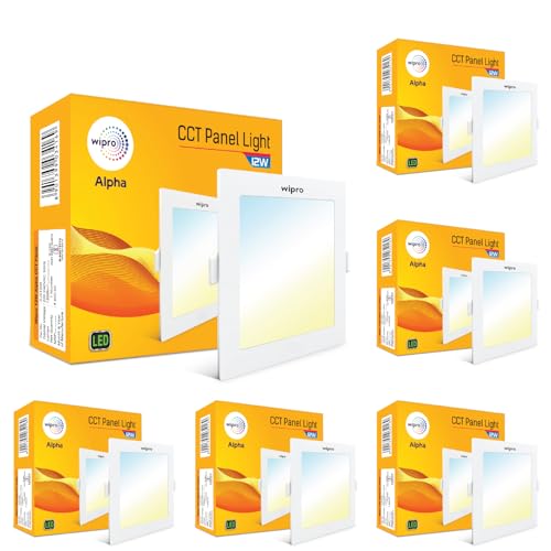 Image of Wipro 12w Square LED Alpha Panel | 3 in 1 (Colour Changing)(Cool Day White /Neutral White /Warm White) | Recessed Down Light for False Ceiling | Cutout - 125mm | Pack of 6