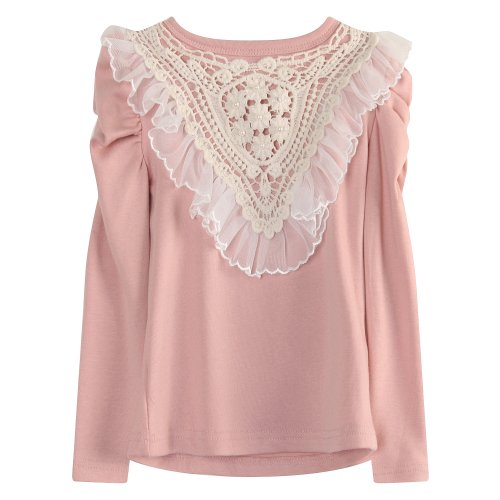 Richie House Girls's Warm T-Shirt With Lace And Tulle In Front Rh1492-A-1/2 Pink #TOP5