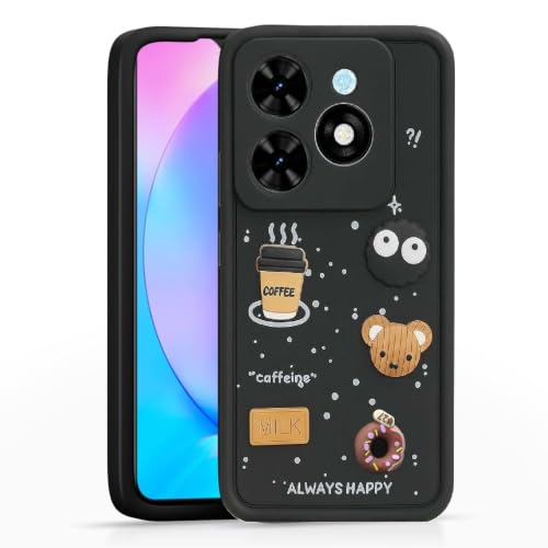 Image of Bintage Cute Fun Ball | Taddy Cartoon 3D Smiley Coffee Cup | Milk Donut | Full Protection Rubber Back Cover Compatible for Infinix X6525 / SMART 8HD - Black