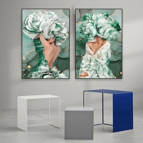 Impressions d'art floral et portrait de femme | Décoration murale chambre 60x80cm