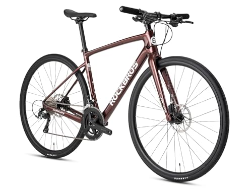 ROCKBROS RND CB1 Bicicleta de Trekking, 700C Bicicleta de Carretera de 20 Velocidades con Cuadro y Horquilla de Fibra de Carbono, Frenos de Disco Hidráulicos para Hombre Mujer L Marrón