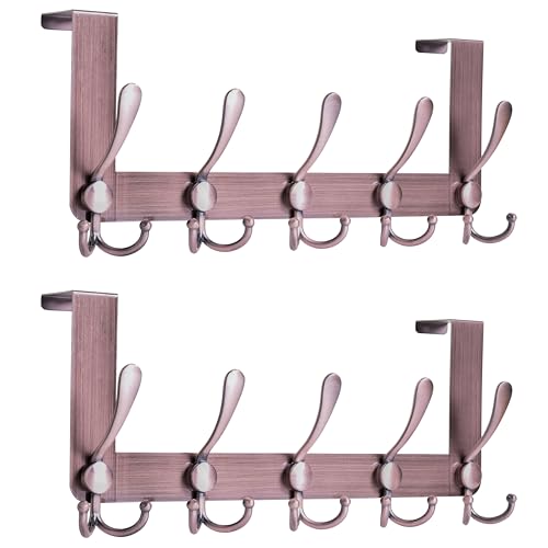HONSKY Over Door Hook- Rustic,5 Triple Hooks Sturdy Over Door Hanger,Metal Durable Door Towel Rack for Hanging Caot,Clothes,Jacket