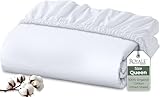 Royale Linens 100% Organic Cotton Fitted Sheet - Percale Weave - Super Soft Deep Pocket Bottom Sheets - White Elastic Sheet Queen Size - Queen Fitted Sheets Only - (60'x80'+15', White)