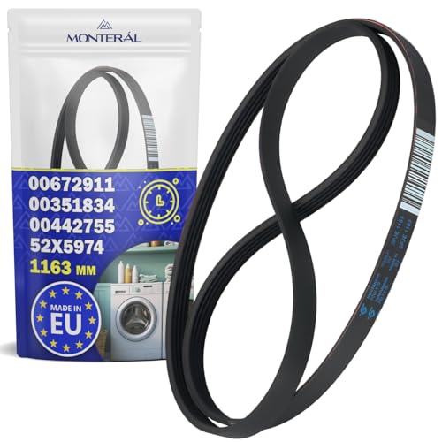 Courroie Machine a Laver Poly V 1163 mm PJ E Code Original 672911 00672911 00351834 00442755 pour Bosch pour Balay pour Siemens 52X5974 pour Brandt pour Fagor - MADE IN EU - MONTERAL