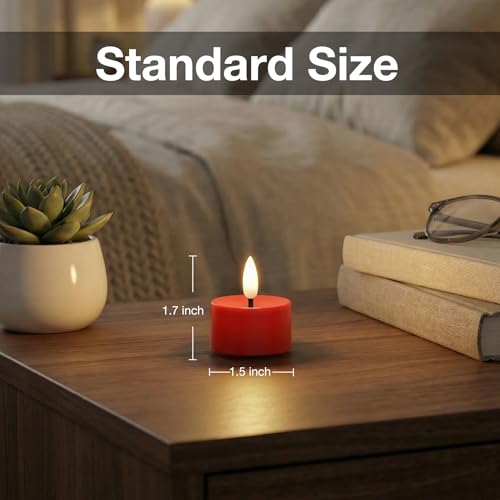 Image of 24 Pack Red Flameless Tealight Candles Battery Operated Tea Lights, Realistic Flickering Fake LED Tealights Candles, 3D Wick LED Tea Lights for Christmas, Festival, Party, Home Decor