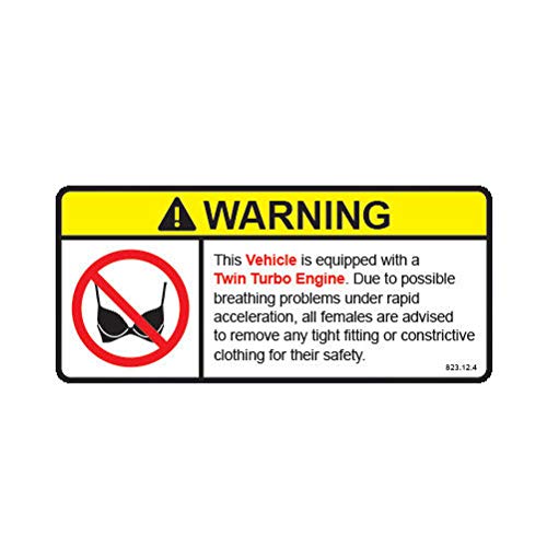 EW Designs Vehicle Twin Turbo Engine Warning No Bra Self Adhesive Sticker Decal Bumper Sticker Vinyl Sticker Car Truck Decal 5"
