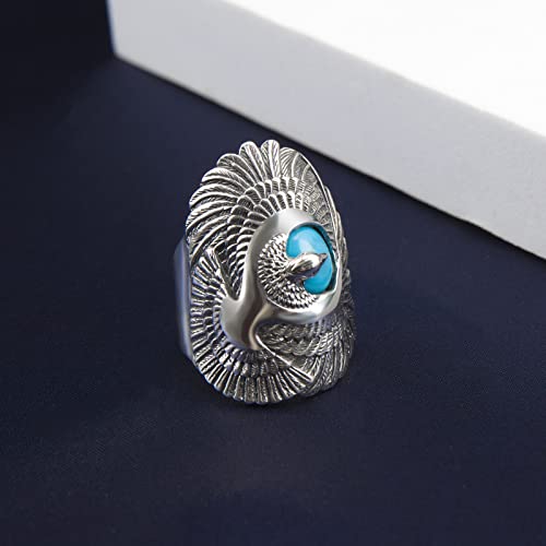 Jadeangel Mens Turquoise Ring, 925 Sterling Silver Rings For Men Jewelry Thai Silver Eagle Band Ring (11) #TOP1