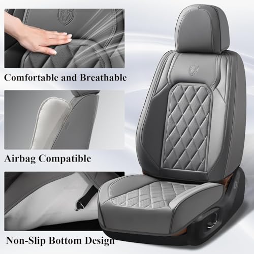 Image of Coverado Car Seat Covers Full Set, Luxury Faux Leather Seat Covers for Cars, Waterproof Car Seat Protector, Gray Car Seat Cover, Universal Automotive Seat Covers Fit for Most Sedan SUV Trucks