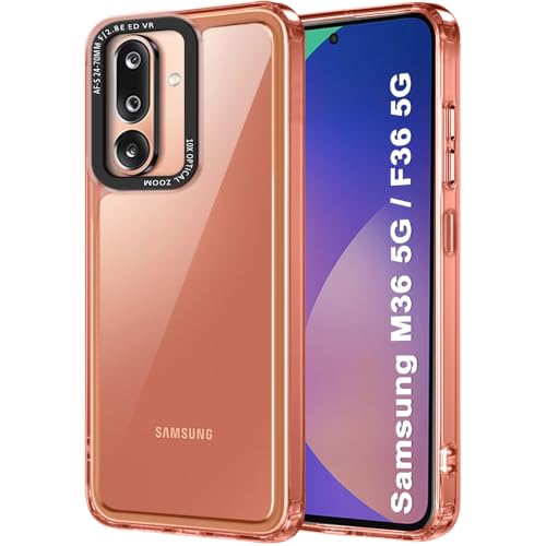 Image of TheGiftKart Hybrid Shockproof Back Cover Case for Samsung Galaxy M36 5G / F36 5G | Stylish Camera Border | Electroplated Buttons | Crystal Clear Hard Back Cover Case (TPU & PC, Transparent Bumper)