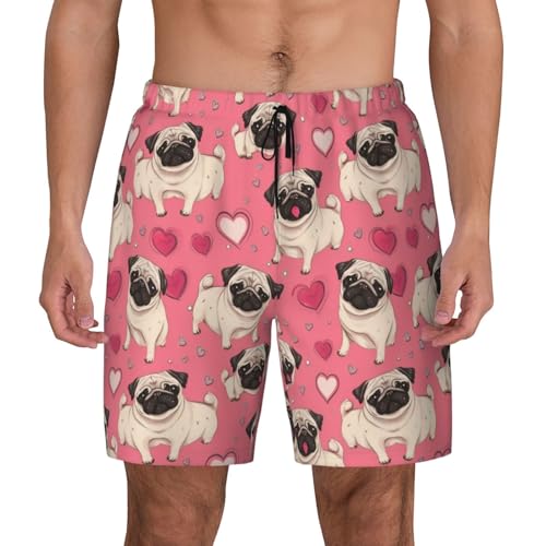 FGPkjh Pantalones cortos con estampado de perro carlino para hombre, de secado rápido, transpirables, suaves, para playa, natación, surf, gimnasio, entrenamientos, Negro, XXL