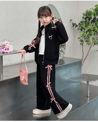 MW&FOFJR Teen Girls Clothing Set Striped Bow Zip Jacket+Pants 2Pcs Leisure Tracksuit for Kids Clothes4
