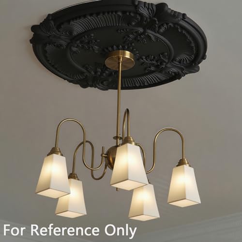 Image of PU Ceiling Medallions 2Pcs, 13.1 Inches x 3.38 Inches, Matte Black | Split Type, Fits 3.38 Inches Canopy, European Vintage Carving Style, Synthetic Foam Construction for Easy Installation
