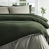 Duvetnova Bettwäsche 200x200 3teilig Olivgrün/Beige Bettwäsche-Sets Microfaser ÖKO-TEX Wendebettwäsche 200 x 200, weich & bügelfrei 1 Bettbezug 200x200 + 2 Kissenbezüge 80x80cm mit Reißverschluss