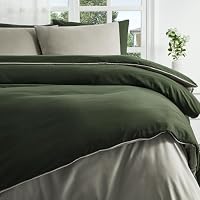 Duvetnova Bettwäsche 155x220 2teilig Olivgrün/Beige Bettwäsche-Sets Microfaser ÖKO-TEX Wendebettwäsche 155 x 220, weich & bügelfrei 1 Bettbezug 155x220 + 1 Kissenbezug 80x80cm mit Reißverschluss