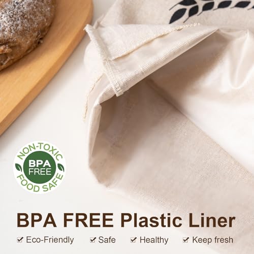 Image of 2 Pack Linen Bread Bags for Homemade Bread - Plastic Lined - Reusable Linen Sourdough Bread Storage Bags with Plastic Liner - 17 inch x 13 inch