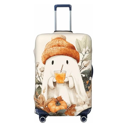 Halloween Cute Ghost Autumn Leaves Flowers Elastic Travel Luggage Covers Dustproof Scratch-Resistant Suitcase Protector Fit 22-24 Inch