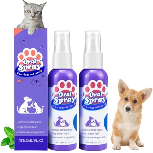2Pcs Dental Care Spray for Dogs and Cats Eliminate Bad Breath Minimize Tartar and Plaque Buildup Supports Gums Oral Health Dental Spray with Probiotics Fresh Breath No Brushing(100ml)