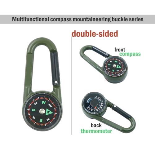 Brújula de bolsillo doble cara con mosquetón para llavero portátil para camping y actividades al aire libre miniatura 2