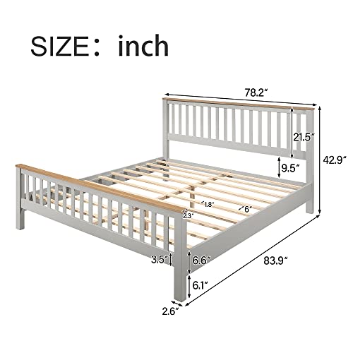 King Bed Frame Solid Wood Platform Beds With Headboard And Footboard, Rustic Country King Size Panel Bed For Kids Teens Adults Bedrrom, Wood Slatted Support, Gray+Oak #TOP4