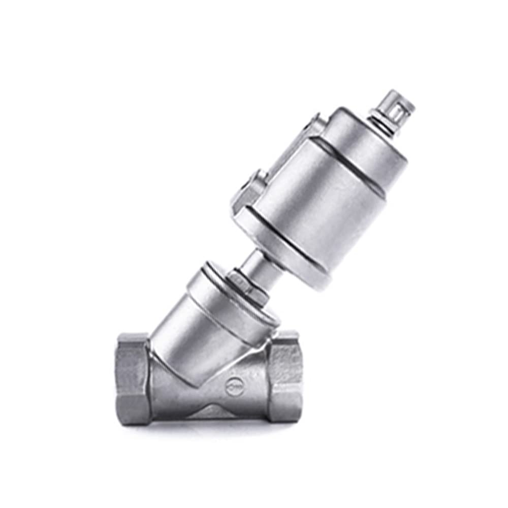 Vanne pneumatique à siège incliné anti-fuite DN20 en inox et PTFE pour stopper l'huile et l'eau
