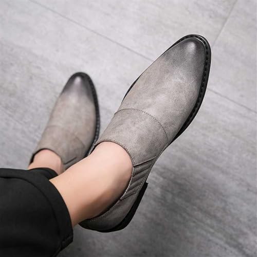 Oxford Dress Shoes for Men Slip On Pointed Burnished Toe PU Leather Anti-Slip Block Heel Rubber Sole Non Slip Low Top Casual4
