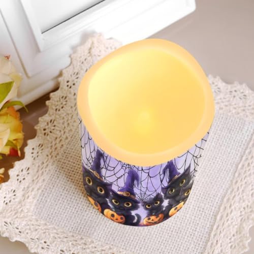 Image of Witch Kitten Battery Operated Candles Set of 4 | LED Flickering Battery Operated Color Changing Electric Pillar Candles for Living Room Halloween Home Decoration