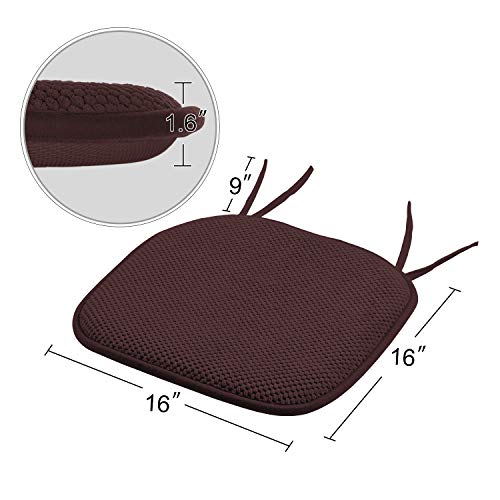 Non Slip Memory Foam Seat Chair Cushion Pads Honeycomb Premium Comfort Memory Foam Chair Pads/Cushions With Ties - Seat Cover 16" X 16" Chair/Seat Cushion Pad, 4 Pack, Brown #TOP4