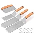 HaSteeL Metal Spatula Set of 4, Stainless Steel Griddle Spatula Tools Set with Wooden Riveted Handle, Professional Griddle Accessories Kit for Teppanyaki BBQ Flat Top Hibachi Cooking Grilling