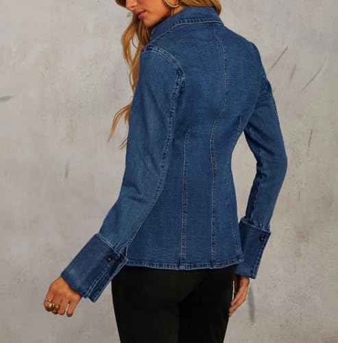 Denim Shirt Tops for Women Button Down Slim Fitted Long Sleeve V Neck Lightweight Jean Jackets3