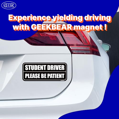 Image of GEEKBEAR Student Driver Car Magnet - Colorful, Reflective, Weather-Resistant - Rectangular 8.7 x 3.5 in (Black /Black, 3 Pack)