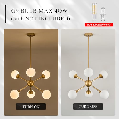 Sparklelf 6-Light Modern Gold Sputnik Chandelier with Milk Glass Shade Large Dining Room Light Fixture Mid Century Chandelier for Living Room Kitchen Island, L27.5Inch by Sparklelf - Used condition - Image 8