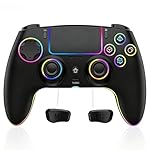 JUNHUAN Wireless Controller for PS-4/PS-3/PC/Steam Deck with Back Paddles/Hall Effect Trigger/TURBO/Cool RGB/Motion Sensor/3.5mm Audio Jack (Black) (PS-4-015)
