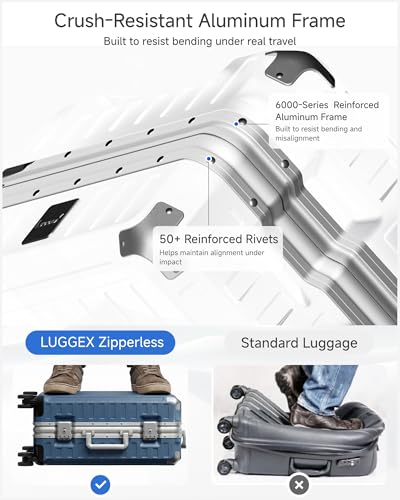 Image of LUGGEX Checked Suitcase with Spinner Wheels, 8010S Aluminum Frame Zipperless Polycarbonate Hard Shell Suitcase (ZX-Core, Blue, 28 Inch)
