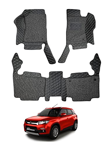 Image of Auto Hub Premium 7D car mat Maruti Vitara Brezza (Model: 2016-Till Date), Luxury Double-Stich 7d Car Floor Mat Complete Set, 100% Waterproof and Washable, Color : Black