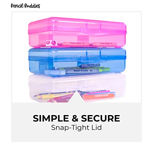 Plastic Pencil Box (3 Pack), Pencil Case, Adults And Kids, Large Capacity Hard Pencil Case With Snap Tight Lid, Crayon Box Storage (Clear, Pink And Blue) #TOP4