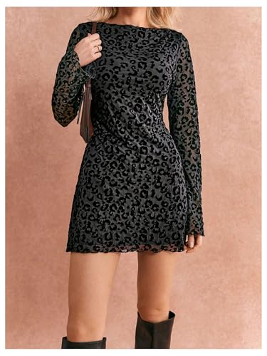 Image of Milumia Women's Leopard Print Mini Dress Y2k Bell Long Sleeve Cheetah Short Dresses Going Out Party Clubbing Outfits