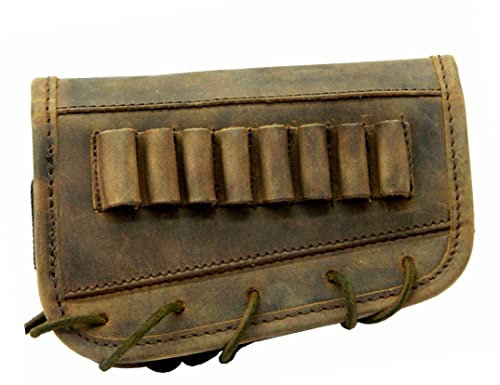 Leather Gun Buttstock Cover Cheek Rest Pad With Rifle Shell Holder Ammo Cartridge 30-06,30-30,.308 (Right Hand - Rustic Brown) #TOP2