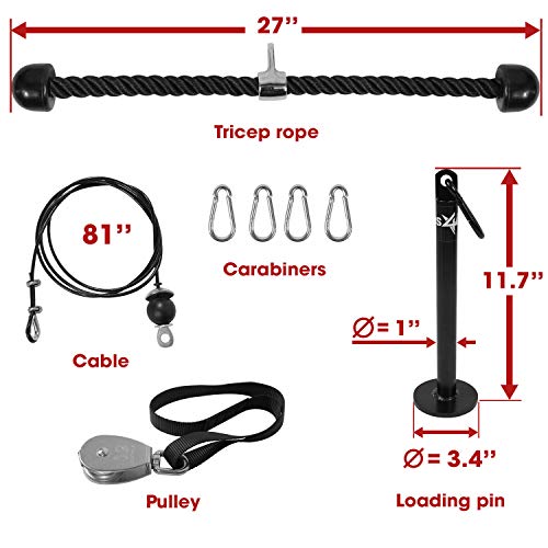 Image of Yes4All LAT Pulley System with Plate Loading Pin & Pull Down Tricep Rope - Ultimate Cable Pulley Attachments for Standard & Olympic Weight Plates